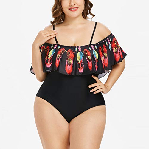 Sylar Bañadores de Mujer Tallas Grandes con Volantes Traje de Baño Dos Piezas Estampado de Pluma con Volantes Bikini Mujer Talla Grande Traje de Baño Vestido Verano