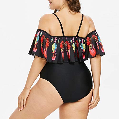 Sylar Bañadores de Mujer Tallas Grandes con Volantes Traje de Baño Dos Piezas Estampado de Pluma con Volantes Bikini Mujer Talla Grande Traje de Baño Vestido Verano
