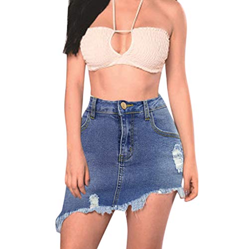 Sylar Falda Vaquera Mujer Falda De Mezclilla Cintura Alta Faldas Mujer Cortas con Borlas Faldas Desigual Mujer Casual Mini Faldas De Mezclilla