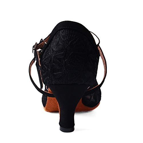 Syrads Zapatos de Baile Latino para Mujer Salsa Zapatos de Tango Samba Vals Bachata Kizomba Baile de Salón de Interior Negro 6cm