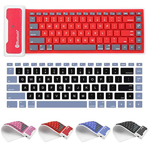 T-ara Súper Tiempo de reacción Teclado de la Minifalda Bluetooth inalámbrica de Silicona Impermeable para teléfono Celular Tableta Sensación Super cómoda (Color : Red)