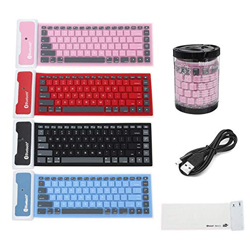 T-ara Súper Tiempo de reacción Teclado de la Minifalda Bluetooth inalámbrica de Silicona Impermeable para teléfono Celular Tableta Sensación Super cómoda (Color : Red)