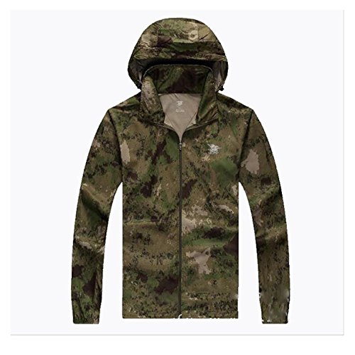 táctica Impermeable Impermeable Windbreaker Thin Militares Cazador Ropa Protector Solar de transpiración de Secado rápido UV Verano Camuflaje Libre Chaqueta rápida (XXL, Ruinas Camo Verde)
