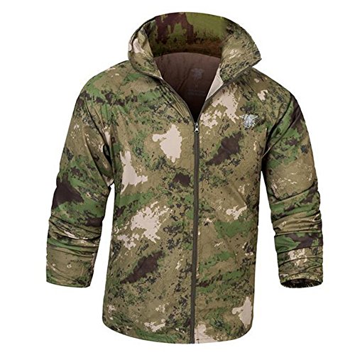 táctica Impermeable Impermeable Windbreaker Thin Militares Cazador Ropa Protector Solar de transpiración de Secado rápido UV Verano Camuflaje Libre Chaqueta rápida (XXL, Ruinas Camo Verde)