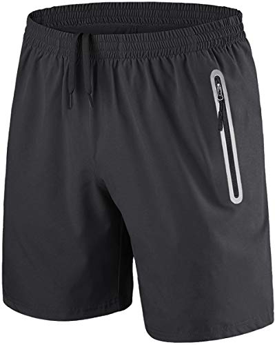 TACVASEN Gym Shorts Mens Zip Pockets Running Training Shorts Men's Workout Jogging Pants Summer Breathable Quick Dry Shorts Grey