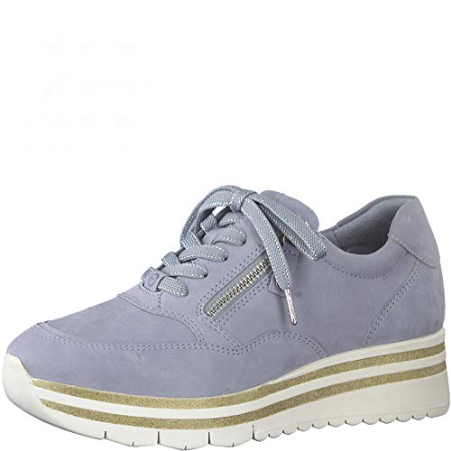 Tamaris Mujer Zapatillas, señora Bajo,Cuña de tacón,Zapatos Bajos,con Cordones,Zapatos de Calle,Zapatillas de Deporte,Sky Pearl,37 EU / 4 UK