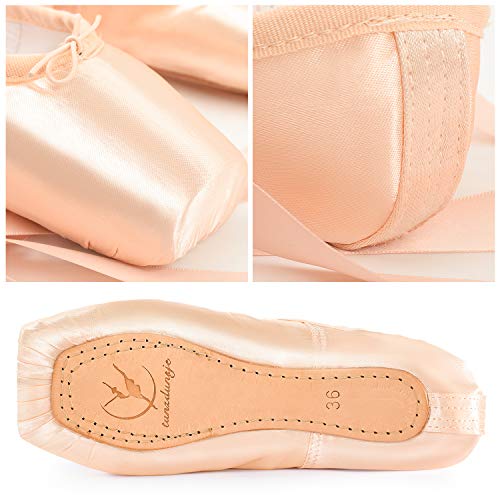 tanzdunsje Zapatillas de Ballet de Punta Zapatillas de Danza Profesionales Rosadas con Cinta Cosida y Almohadillas de Silicona para niñas y Mujeres Rosado 40