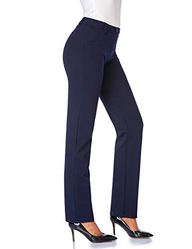 Tapata Mujer 76cm/81cm/86cm Pantalones Pierna Recta Elásticos con Bolsillos, Pequeño/Regular/Alto para Oficina Negocios Casual, 30'' Azul Marino, XXL