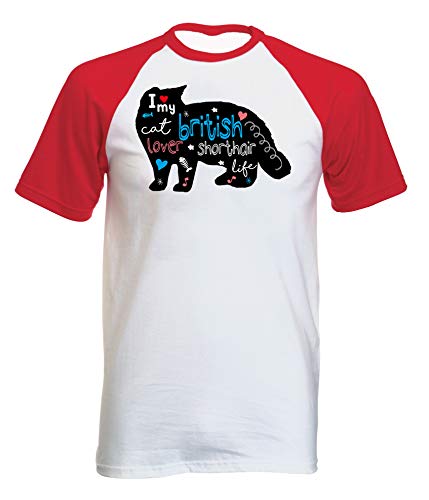 teesquare1st Cat British Shorthair Tshirt con Manga Corta roja T-Shirt Size Small