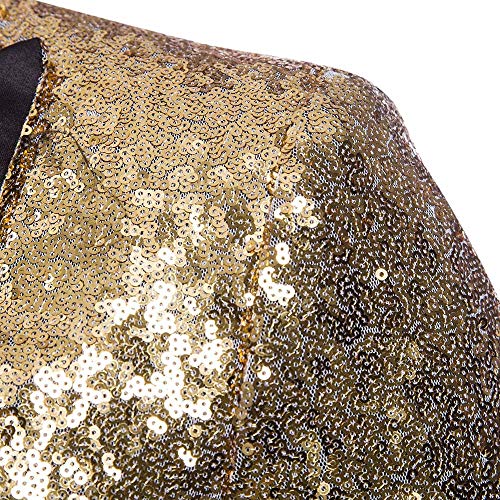 Tefamore Trajes Hombre Chaquetas Americanas Charm Casual Un Botón Fit Suit Traje Blazer Abrigo Abrigo de Fiesta de Lentejuelas Chaqueta (Dorado, S)