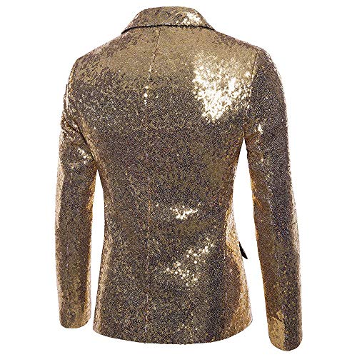 Tefamore Trajes Hombre Chaquetas Americanas Charm Casual Un Botón Fit Suit Traje Blazer Abrigo Abrigo de Fiesta de Lentejuelas Chaqueta (Dorado, S)