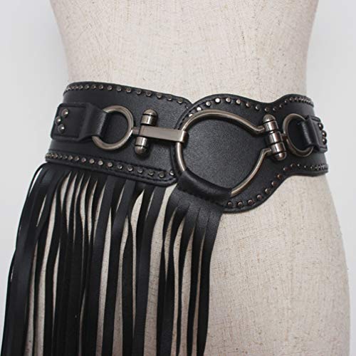 TENDYCOCO Cinturón de Flecos de Cuero Falda de Borla Punk Cinturón Ancho de Remache con Borla para Mujeres Damas Niñas - Talla L