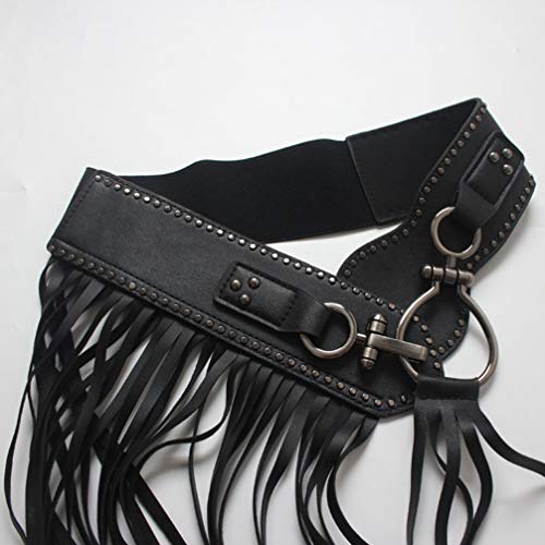TENDYCOCO Cinturón de Flecos de Cuero Falda de Borla Punk Cinturón Ancho de Remache con Borla para Mujeres Damas Niñas - Talla L