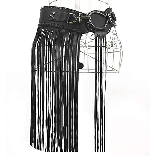 TENDYCOCO Cinturón de Flecos de Cuero Falda de Borla Punk Cinturón Ancho de Remache con Borla para Mujeres Damas Niñas - Talla L