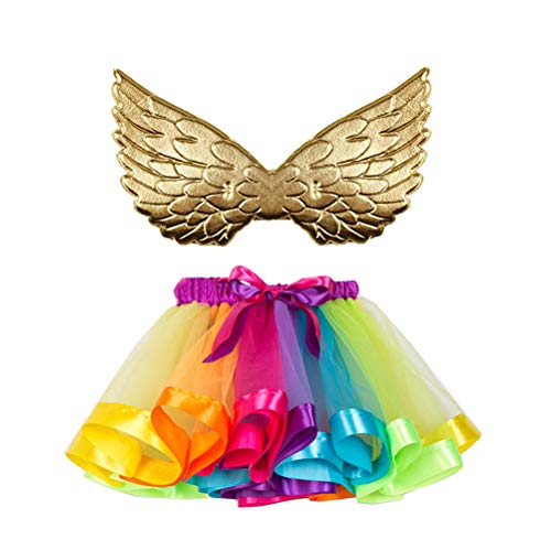 TENDYCOCO Falda tutú Ballet en Capas Malla de Tul Falda de Danza Arco Iris Falda de Tul Vestido con Volantes Tutus Escalonado con ala para Fiesta Banquete Escenario (Tamaño L)