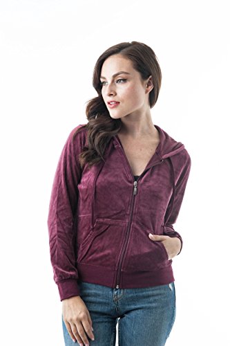 Terciopelo Terciopelo Manga Larga Capucha Cordón Delantero Bolsillos Chaqueta Suéter (Grande, Borgoña)