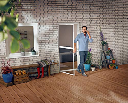 tesa Insect Stop FALT - Malla mosquitera para puertas con marco de aluminio plegable - Marco telescópico ajustable - Blanco - 80 cm x 170 cm a 100 x cm x 220 cm