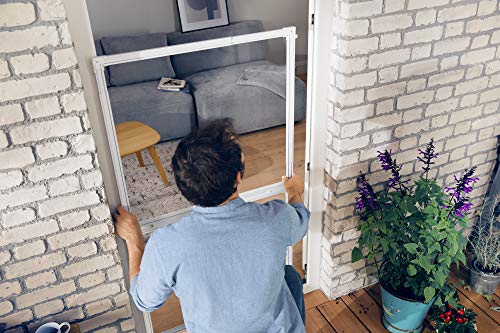 tesa Insect Stop FALT - Malla mosquitera para puertas con marco de aluminio plegable - Marco telescópico ajustable - Blanco - 80 cm x 170 cm a 100 x cm x 220 cm