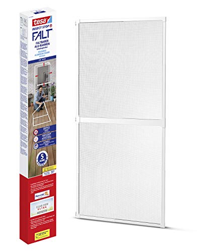 tesa Insect Stop FALT - Malla mosquitera para puertas con marco de aluminio plegable - Marco telescópico ajustable - Blanco - 80 cm x 170 cm a 100 x cm x 220 cm
