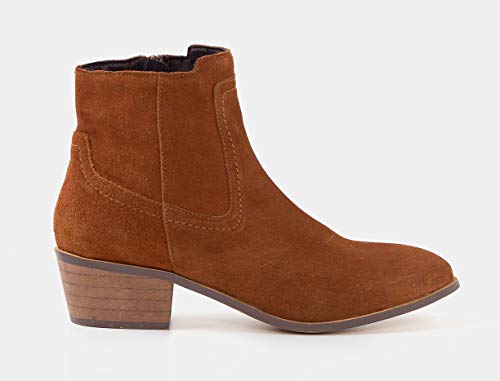 TEX - Botines para Mujer en Piel, Corte Tejano, Camel, 37