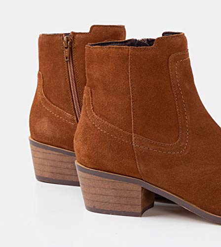 TEX - Botines para Mujer en Piel, Corte Tejano, Camel, 37