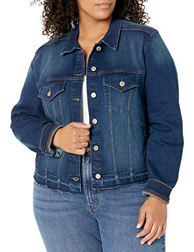 The Drop Downtown Chaqueta vaquera corta con bajo sin rematar para Mujer, Azul oscuro, L