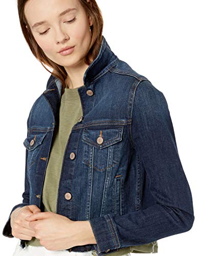 The Drop Downtown Chaqueta vaquera corta con bajo sin rematar para Mujer, Azul oscuro, L