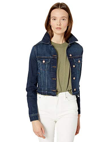 The Drop Downtown Chaqueta vaquera corta con bajo sin rematar para Mujer, Azul oscuro, L