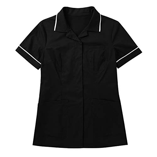 TiaoBug Casaca Sanitaria Mujer Uniforme Doctor Médico Veterinaria Dentista Estética Bata Laboral Farmacia Trarbajo Disfraz Enfermera Mujer Fiesta Negro Small