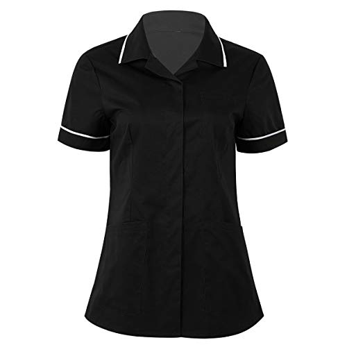 TiaoBug Casaca Sanitaria Mujer Uniforme Doctor Médico Veterinaria Dentista Estética Bata Laboral Farmacia Trarbajo Disfraz Enfermera Mujer Fiesta Negro Small