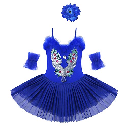 TiaoBug Niñas Maillots de Danza Ballet Vestido con Lentejuelas para Fiestas Leotardo Algodón con Tutú Infántil con Braga Interior para Niños 2-14 Años Azul Marino 13-14 años