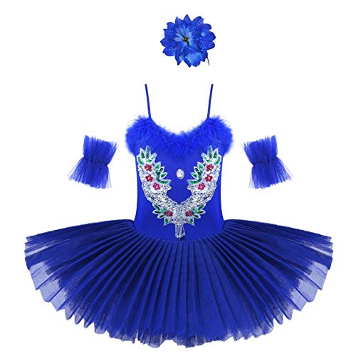 TiaoBug Niñas Maillots de Danza Ballet Vestido con Lentejuelas para Fiestas Leotardo Algodón con Tutú Infántil con Braga Interior para Niños 2-14 Años Azul Marino 13-14 años