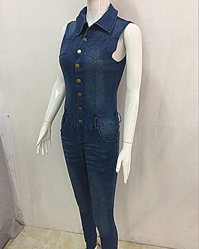 TieNew 2018 Mujer Sexy Jeans Monos de Vaquero con Mangas Jeans para Mujer Jumpsuit Largo y Elegante V Cuello Vaqueros Monos Tejanos Largos De Vestir Mujer Largos Casual Vaqueros
