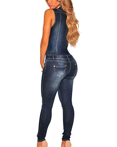 TieNew 2018 Mujer Sexy Jeans Monos de Vaquero con Mangas Jeans para Mujer Jumpsuit Largo y Elegante V Cuello Vaqueros Monos Tejanos Largos De Vestir Mujer Largos Casual Vaqueros