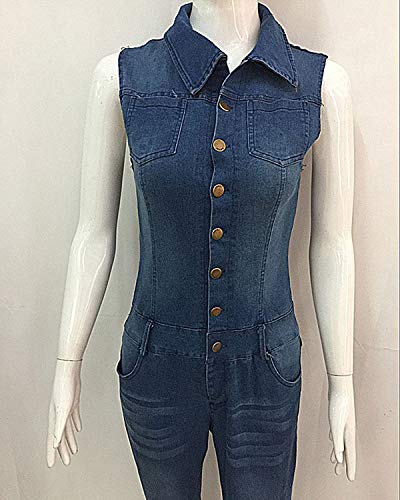 TieNew 2018 Mujer Sexy Jeans Monos de Vaquero con Mangas Jeans para Mujer Jumpsuit Largo y Elegante V Cuello Vaqueros Monos Tejanos Largos De Vestir Mujer Largos Casual Vaqueros
