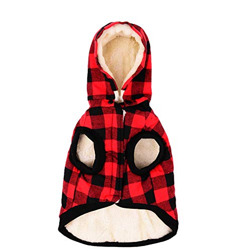 Tineer Ropa para Perros Grandes Mascota Suéter Ropa de Rejilla para Perros Cálido Perrito extraíble Abrigos con Capucha Lindo Chaqueta a Cuadros Sudaderas con Capucha 6 tamaños (XXL, Red)