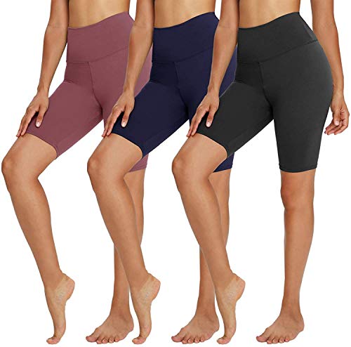 TNNZEET Leggings cortos para mujer, cintura alta, opacos, pantalones cortos, control de abdomen, calzoncillos transpirables, 3 unidades negro/azul marino/rosa 42/48
