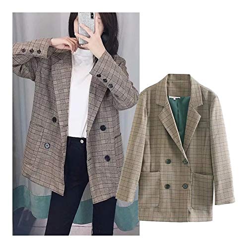 Tolerancia al frío Comprobar la Vendimia Ocasional de la Tela Escocesa Ajuste Delgado Manga Larga Chaqueta de la Chaqueta (Color : Plaid, Size : L)