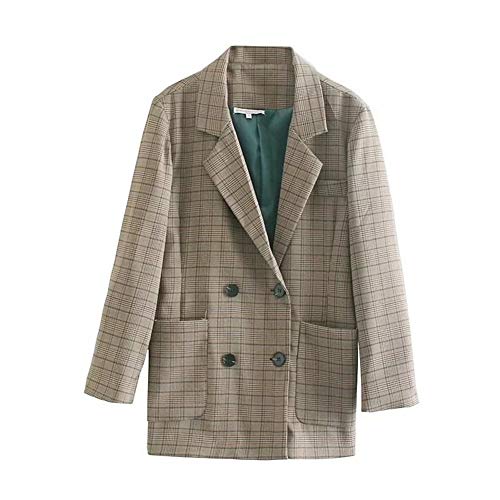 Tolerancia al frío Comprobar la Vendimia Ocasional de la Tela Escocesa Ajuste Delgado Manga Larga Chaqueta de la Chaqueta (Color : Plaid, Size : L)