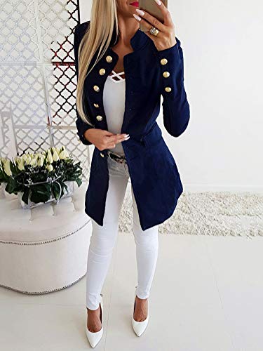 Tomwell Abrigo Mujer Blazer Americana Traje Slim Chaqueta del Traje OL Mujeres Botón de Metal Azul ES 34
