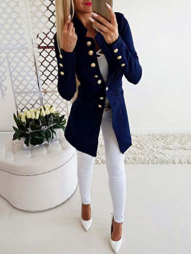 Tomwell Abrigo Mujer Blazer Americana Traje Slim Chaqueta del Traje OL Mujeres Botón de Metal Azul ES 34