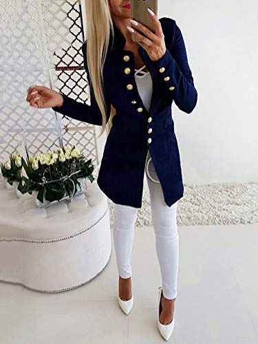 Tomwell Abrigo Mujer Blazer Americana Traje Slim Chaqueta del Traje OL Mujeres Botón de Metal Azul ES 34