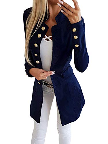 Tomwell Abrigo Mujer Blazer Americana Traje Slim Chaqueta del Traje OL Mujeres Botón de Metal Azul ES 34
