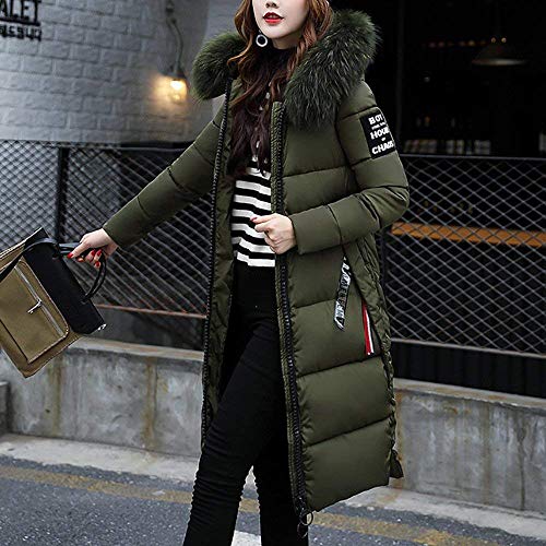 Tomwell Abrigo Plumas de Cremallera Acolchado Chaqueta Largo con Capucha de Larga para Mujer Invierno Chaqueta Plumón Parka (ES 34, Ejercito Verde)