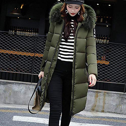 Tomwell Abrigo Plumas de Cremallera Acolchado Chaqueta Largo con Capucha de Larga para Mujer Invierno Chaqueta Plumón Parka (ES 34, Ejercito Verde)