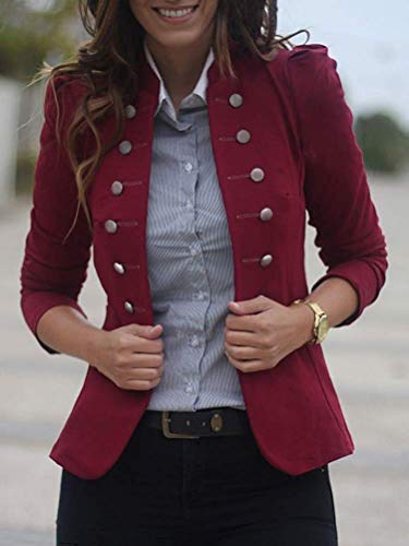 Tomwell Chaqueta de Traje Mujer Manga Larga Abrigo Traje Slim Blazer OL Mujeres Botón de Metal Outwear Vino Tinto ES 40