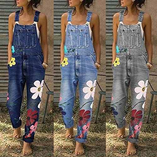 Tomwell Mujer Baggy Impresión Peto Jeans Mono Vaquero Pantalones Boyfriend Jumpsuit Overalls Azul 40