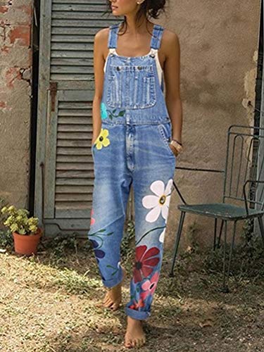 Tomwell Mujer Baggy Impresión Peto Jeans Mono Vaquero Pantalones Boyfriend Jumpsuit Overalls Azul 40