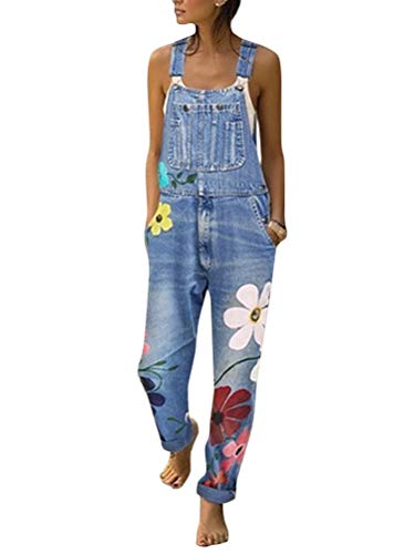Tomwell Mujer Baggy Impresión Peto Jeans Mono Vaquero Pantalones Boyfriend Jumpsuit Overalls Azul 40