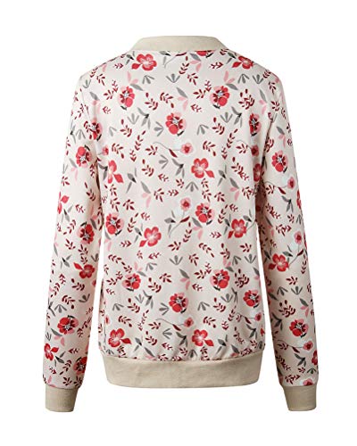 Tomwell Mujer Chaqueta Estampado Floral Camiseta de Manga Larga Classic Slim Fit Baseball Chaqueta Biker Bomber Jacket Corta Rosa 36